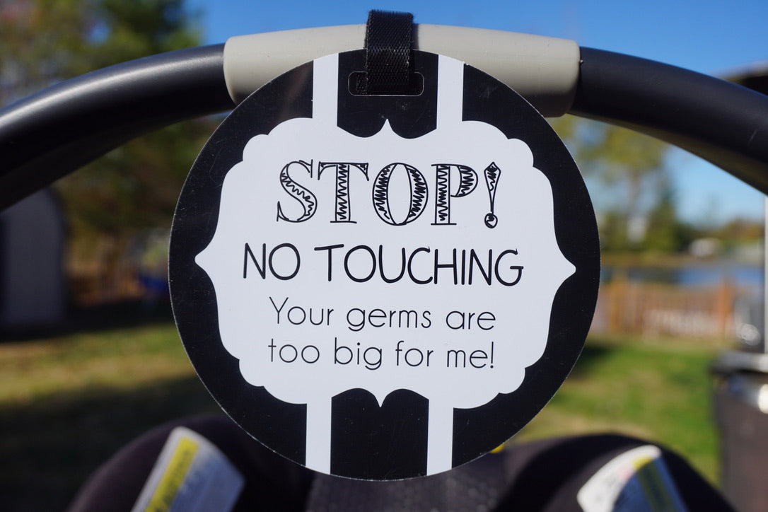 Three Little Tots Black and White No Touching Baby Car Seat Sign Tag