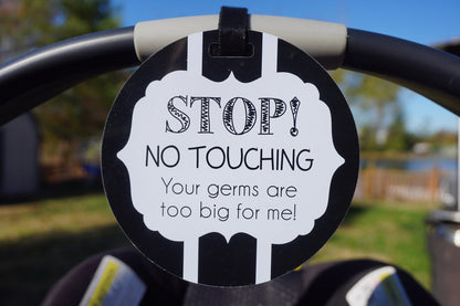 Three Little Tots Black and White No Touching Baby Car Seat Sign Tag