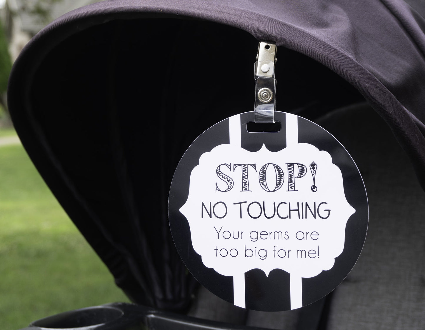 Three Little Tots Black and White No Touching Baby Car Seat Sign Tag