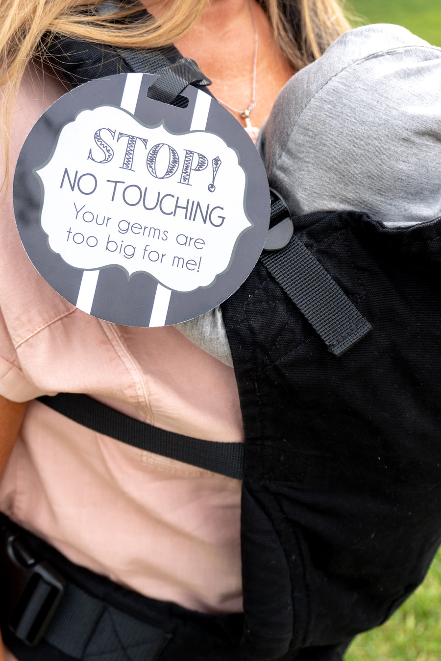Three Little Tots Black and White No Touching Baby Car Seat Sign Tag