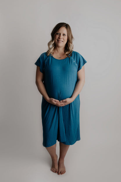 Three Little Tots Blue Mommy Labor and Delivery Nursing Hospital Gown