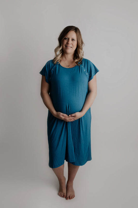 Three Little Tots Blue Mommy Labor and Delivery Nursing Hospital Gown