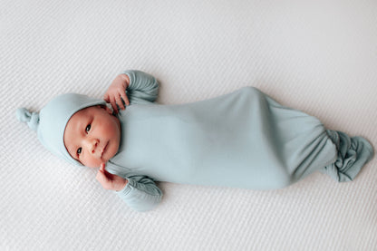 Three Little Tots Blue Bird Ribbed Knotted Newborn Baby Gown