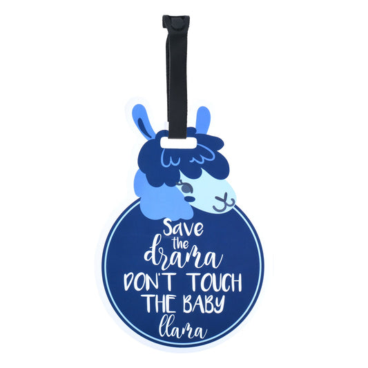 Three Little Tots Blue Llama No Touching Baby Car Seat Tag