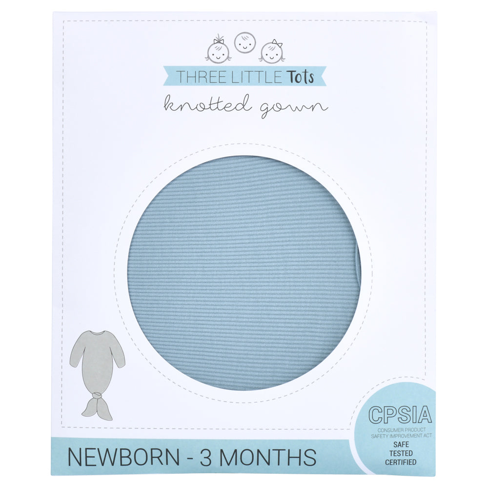 Three Little Tots Blue Bird Ribbed Knotted Newborn Baby Gown