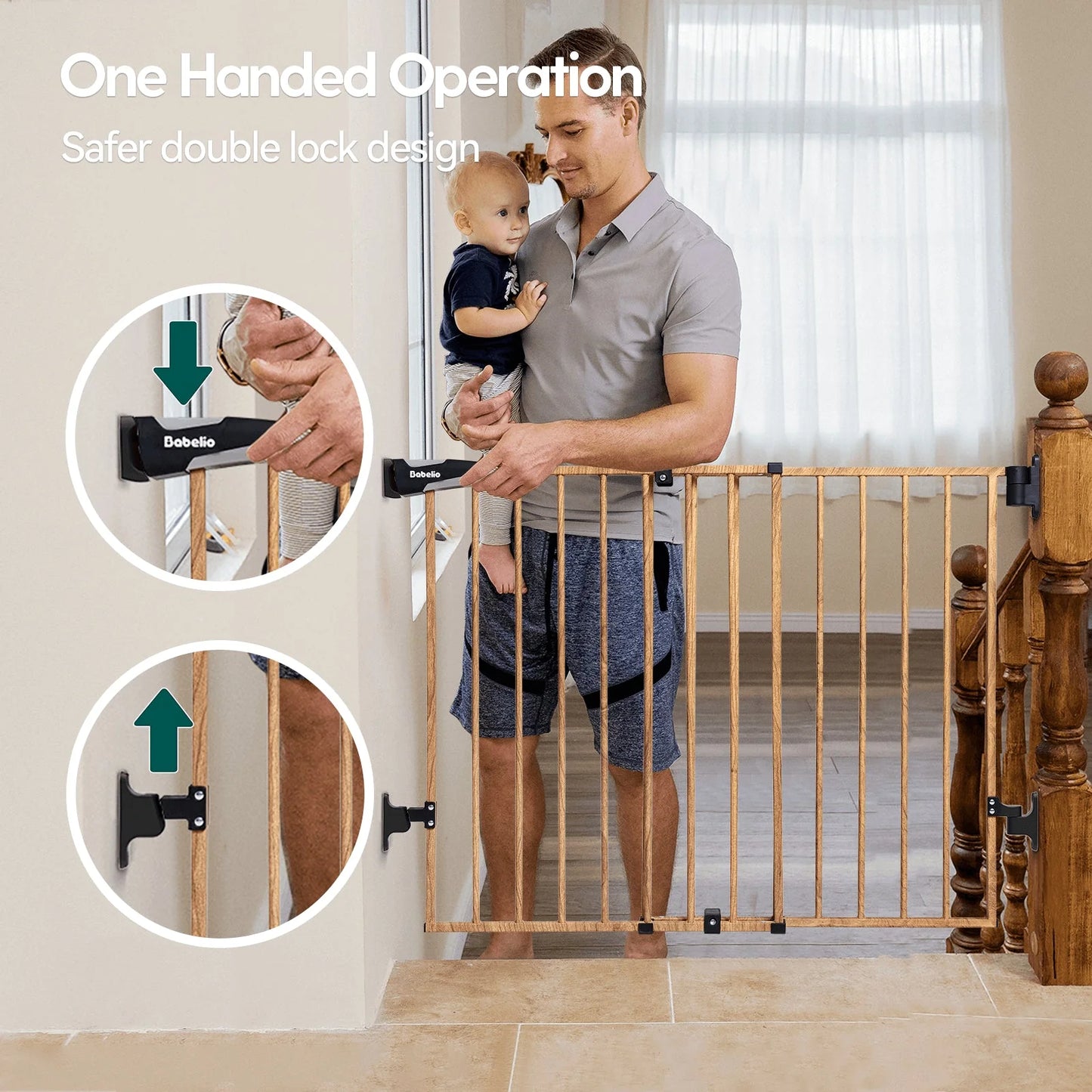 Babelio Boundless B17 Wood Pattern | Safety Baby Gate for Stairs