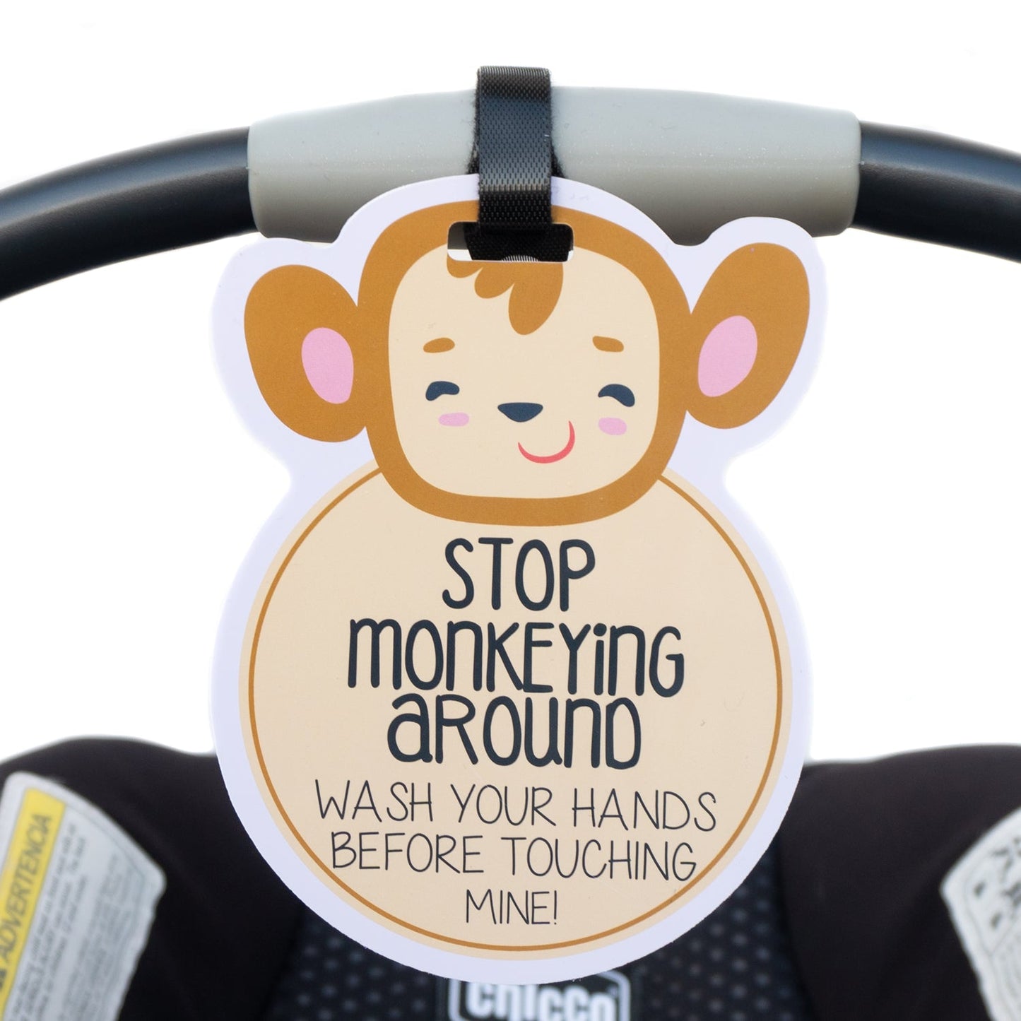 Three Little Tots Monkey Wash Your Hands No Touching Newborn Baby Car Seat Sign Tag