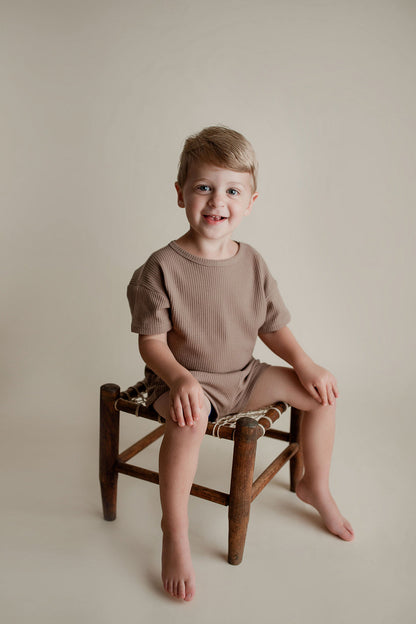 Three Little Tots Cocoa Sands Brown Waffle Two Piece Set