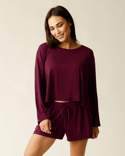 Aria Bamboo Casual Cropped Long Sleeve Top