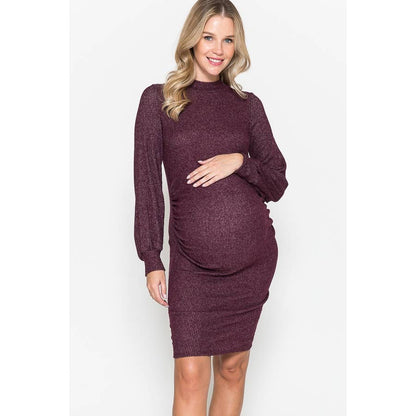 Mock Neck Puffed Long Sleeve Bodycon Dress