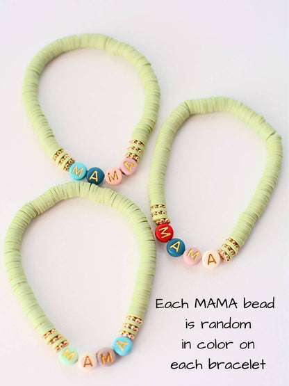 Multi-Colored MAMA Word Beaded Stretch Bracelet – Mint