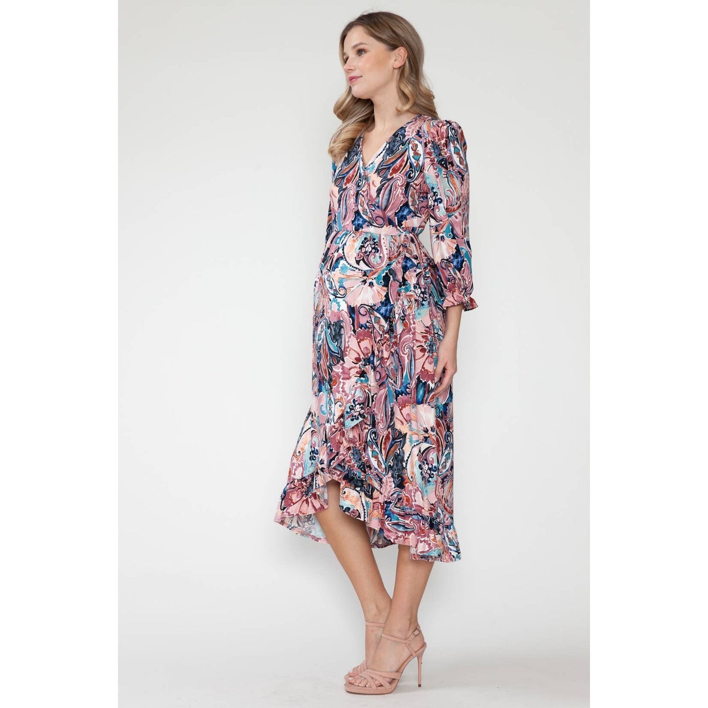 Maternity Floral V-Neck Long Dress