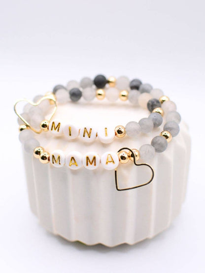 Mama Mini Matching Black Gold Beaded Bracelet Set