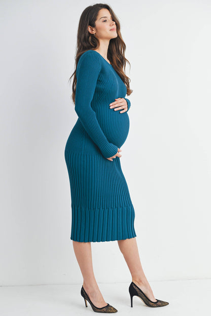Ribbed Knit Long Sleeve Maternity Midi Dress