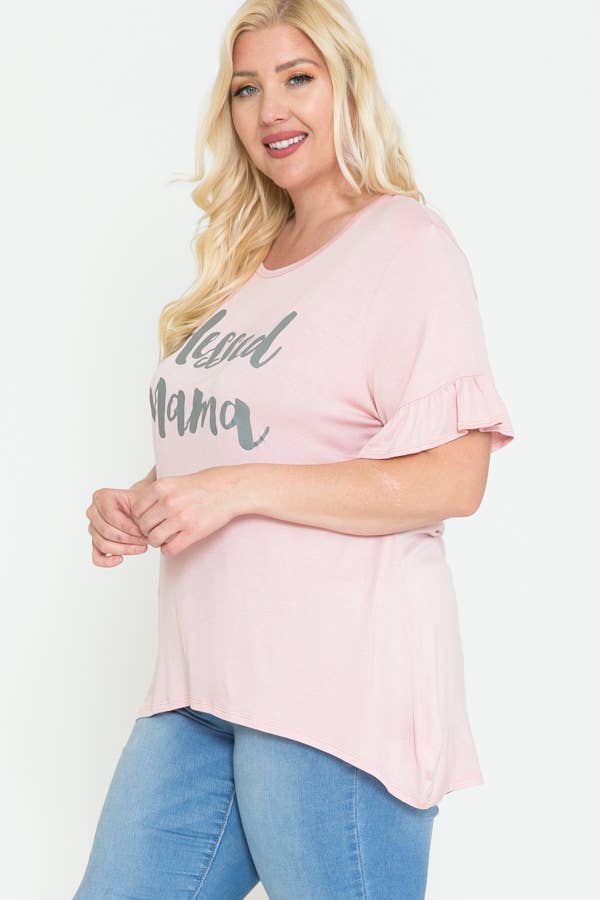 Plus Size Blessed Mama Ruffled Short Sleeve Top