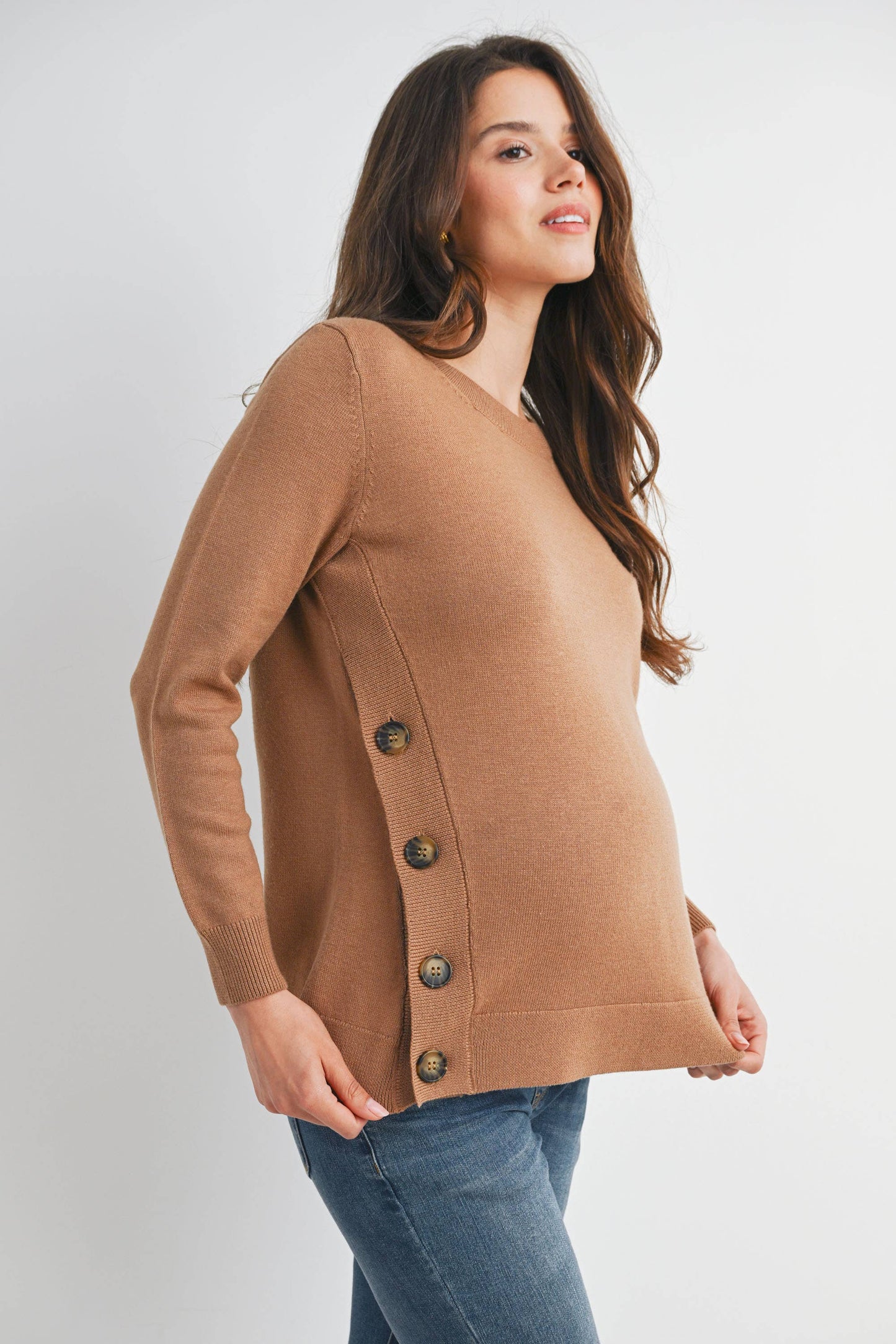 Button Side Maternity Nursing Pullover Sweater