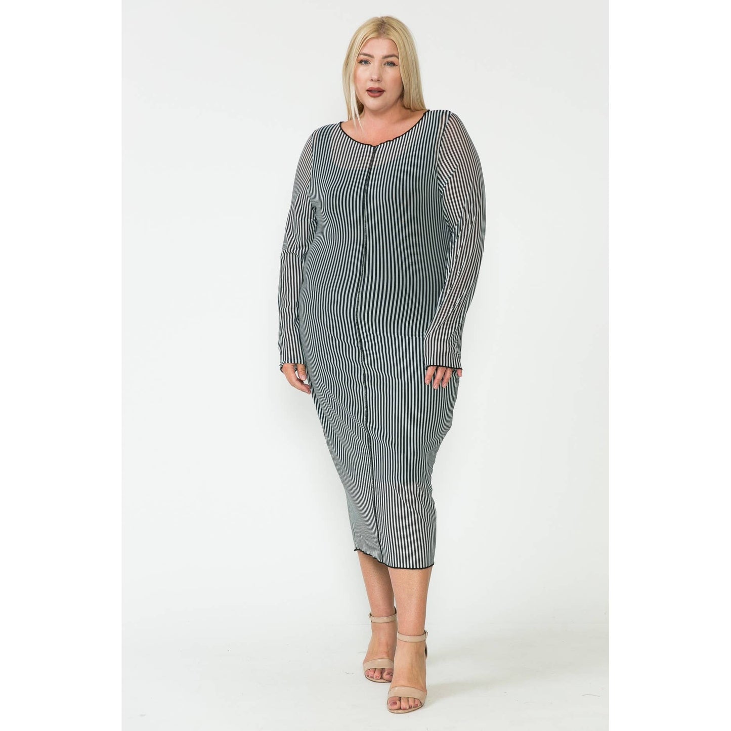 Plus Size Mesh & Solid Midi Dress