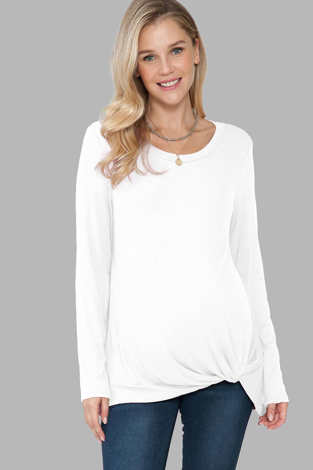 Long Sleeve Top with Front Hem Twist
