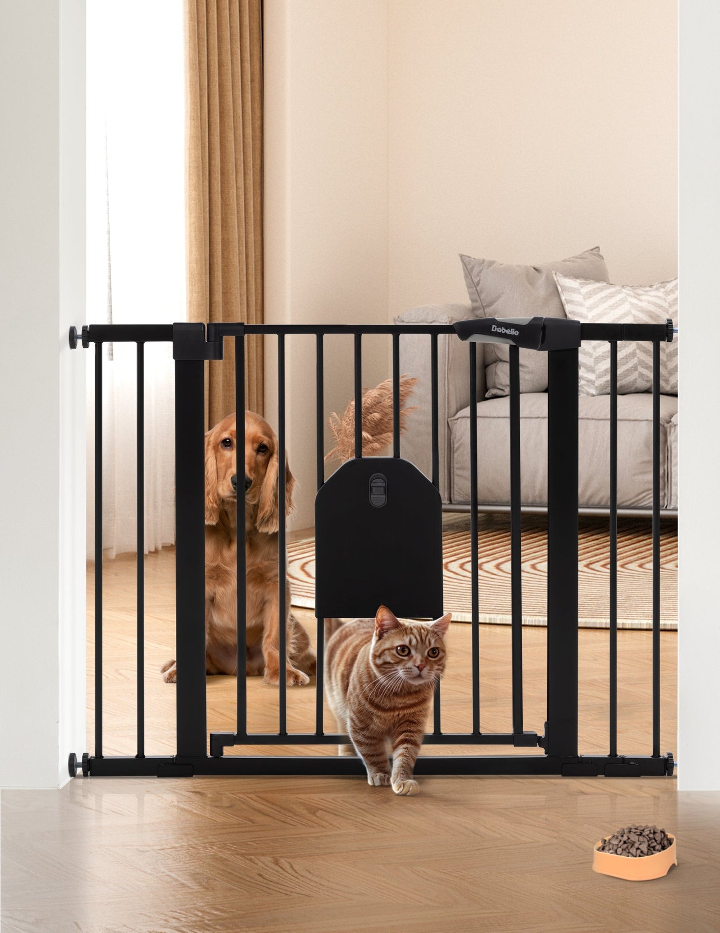 Babelio CatPrivilege A7 | Adjustable Safety Gate with Lockable Pet Door
