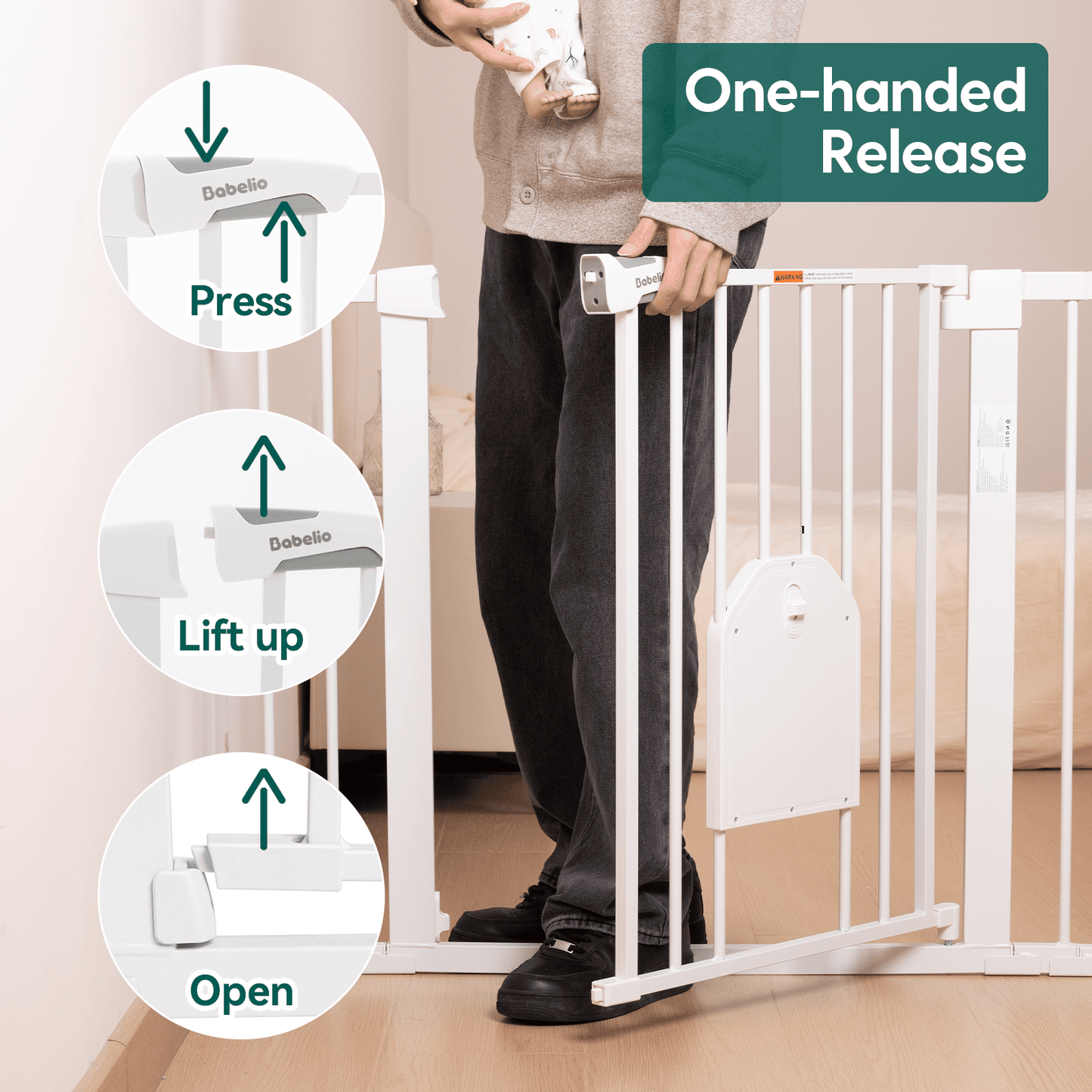 Babelio CatPrivilege A7 | Adjustable Safety Gate with Lockable Pet Door