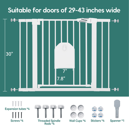 Babelio CatPrivilege A7 | Adjustable Safety Gate with Lockable Pet Door