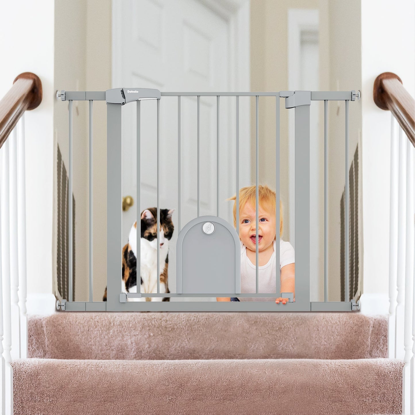 Babelio CatPrivilege A7 | Adjustable Safety Gate with Lockable Pet Door