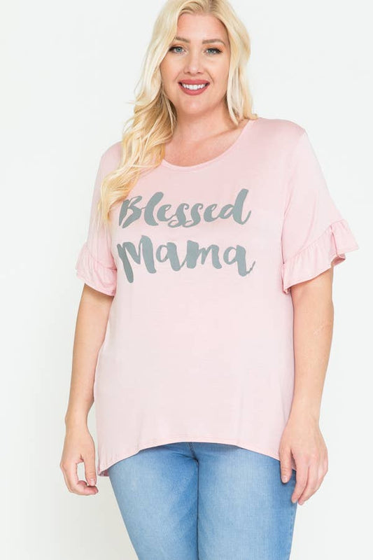 Plus Size Blessed Mama Ruffled Short Sleeve Top