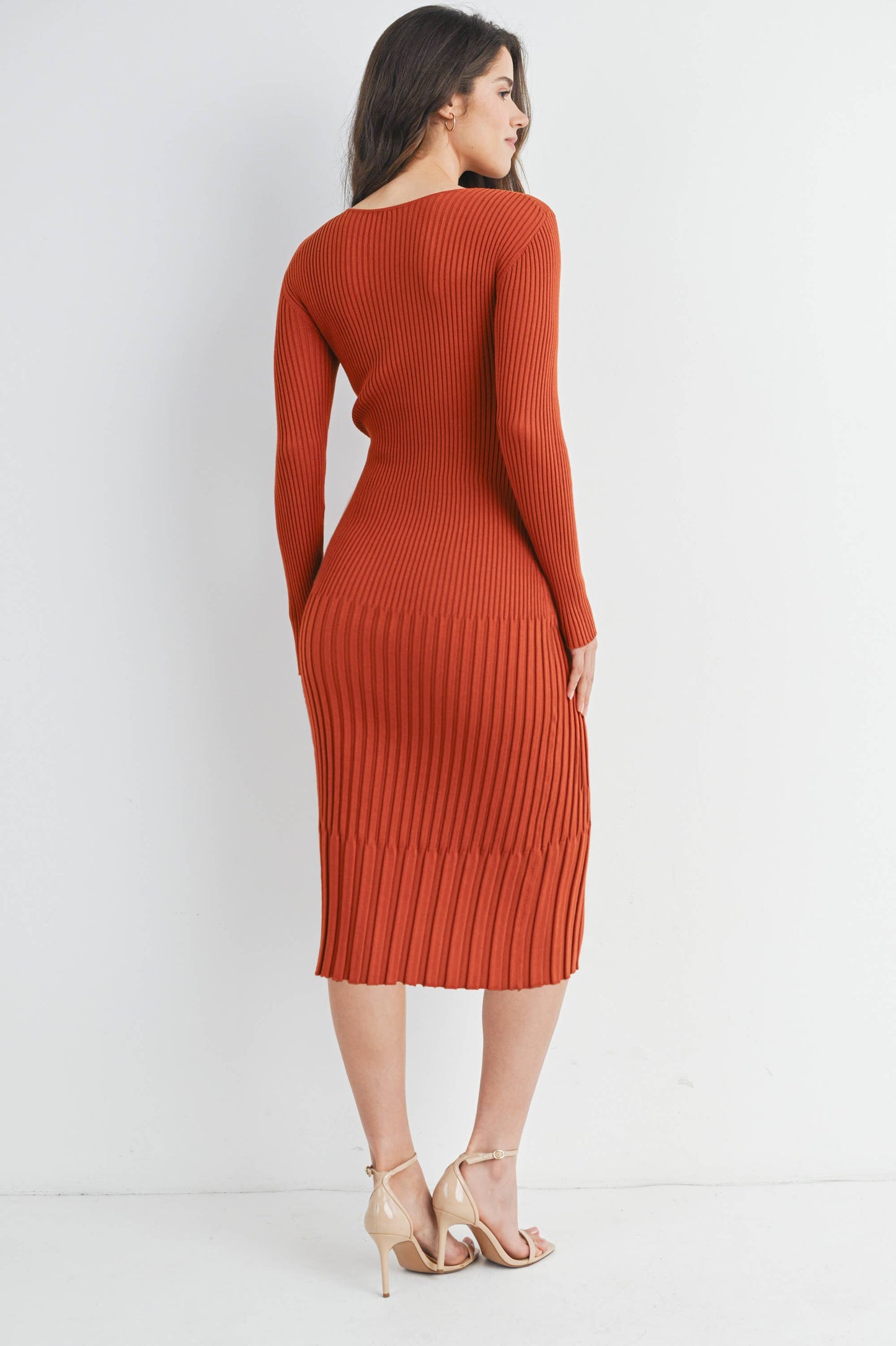 Ribbed Knit Long Sleeve Maternity Midi Dress