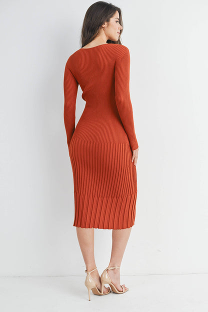 Ribbed Knit Long Sleeve Maternity Midi Dress