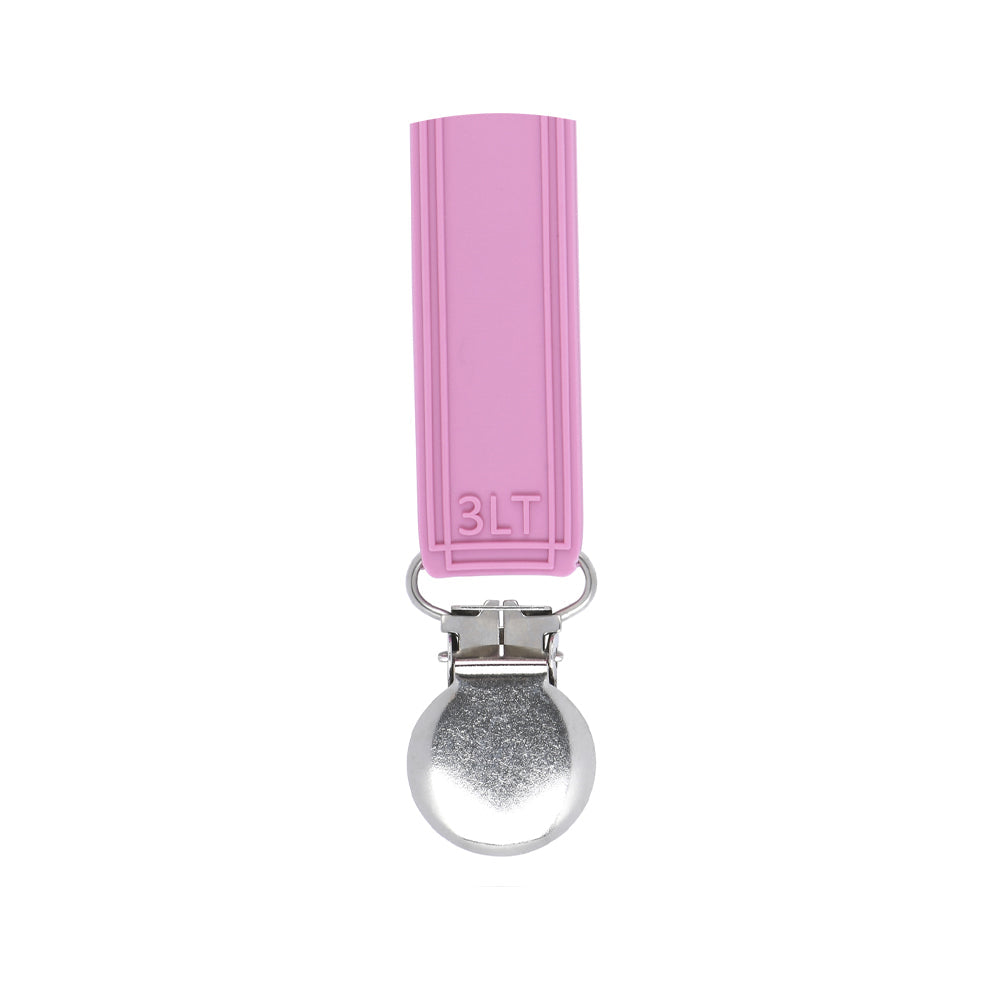 Three Little Tots Classic Rose Pink All Silicone One Piece Pacifier Clip