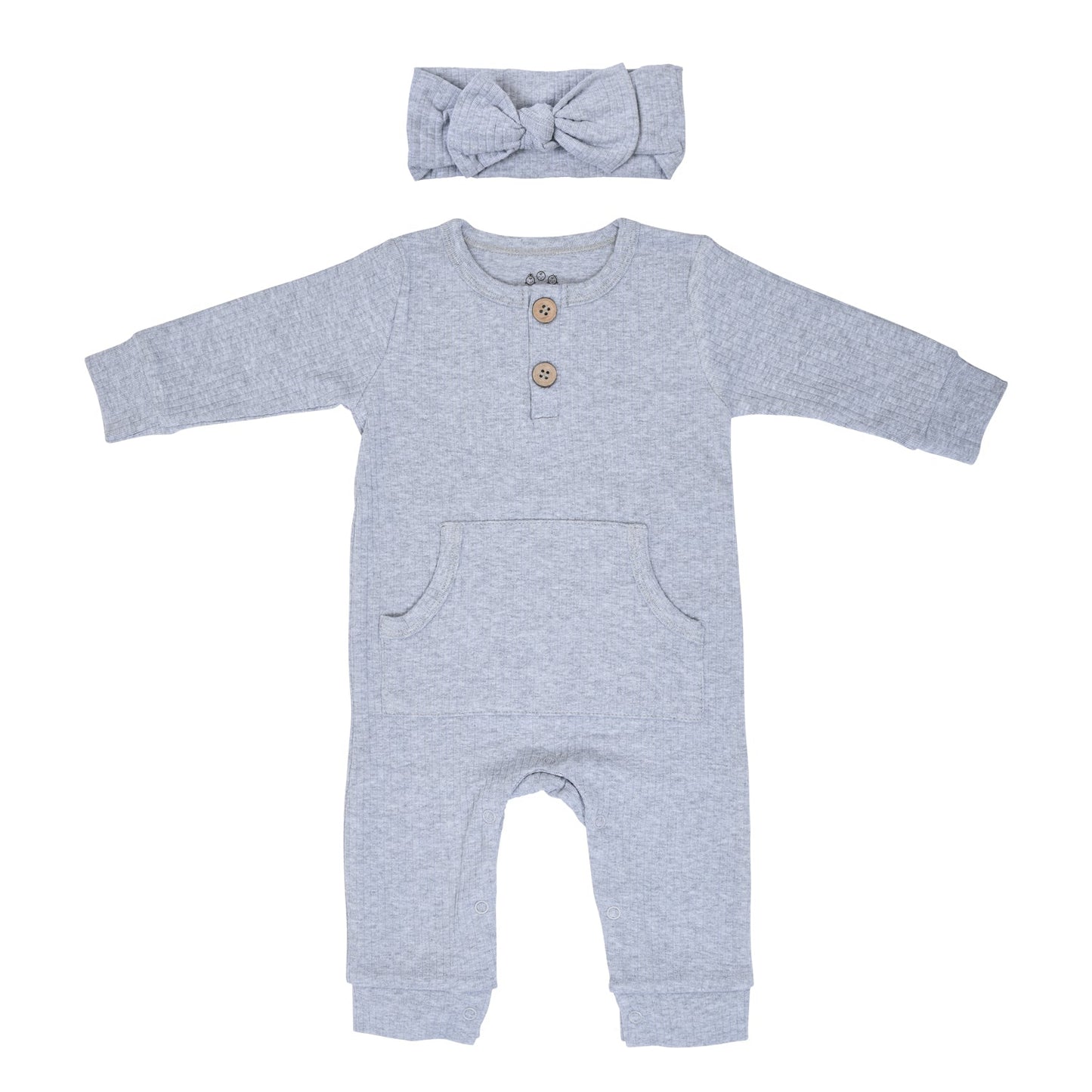 Three Little Tots Gray Baby Ribbed Playsuit with Pockets
