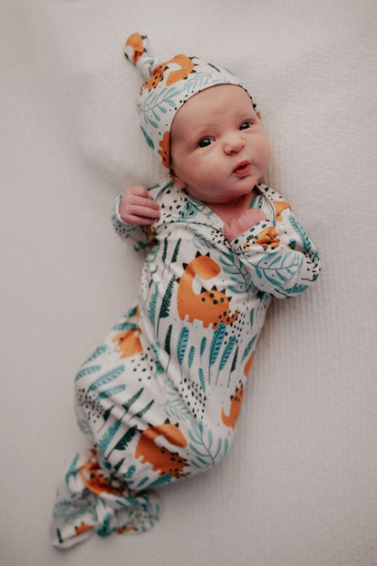 Three Little Tots Dinosaur Themed Newborn Knotted Gown