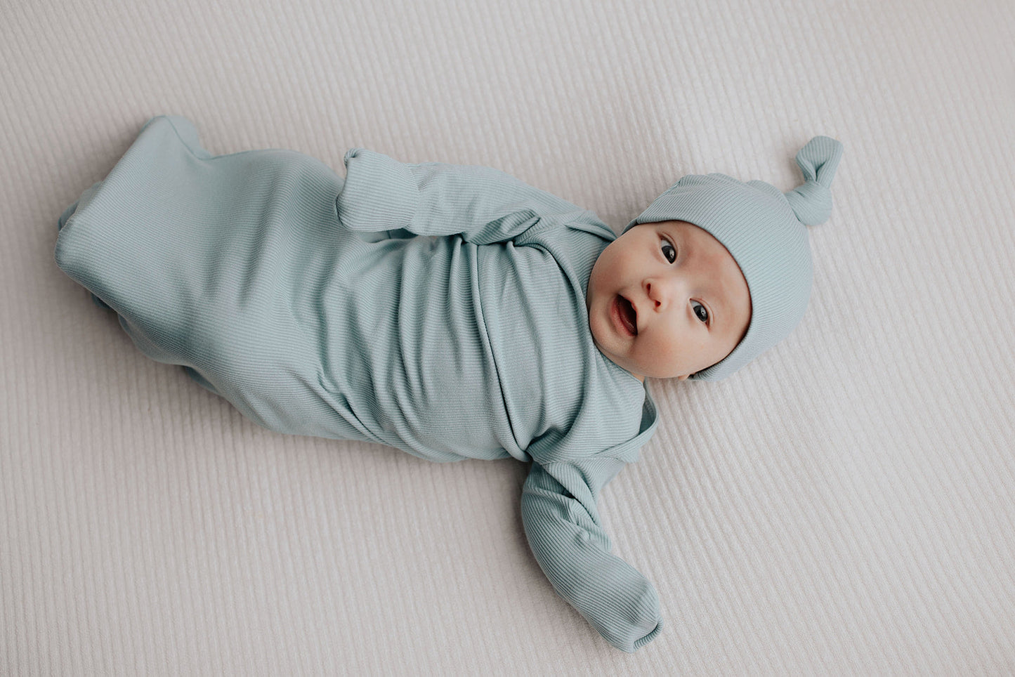 Three Little Tots Blue Bird Ribbed Knotted Newborn Baby Gown