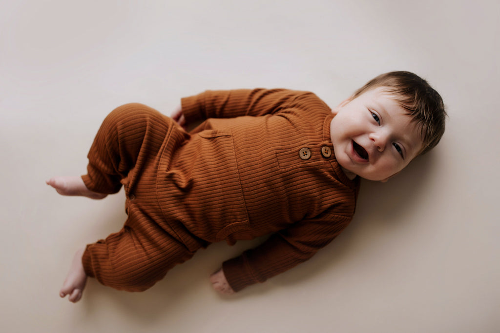Three Little Tots Clay Baby Ribbed Playsuit with Pockets