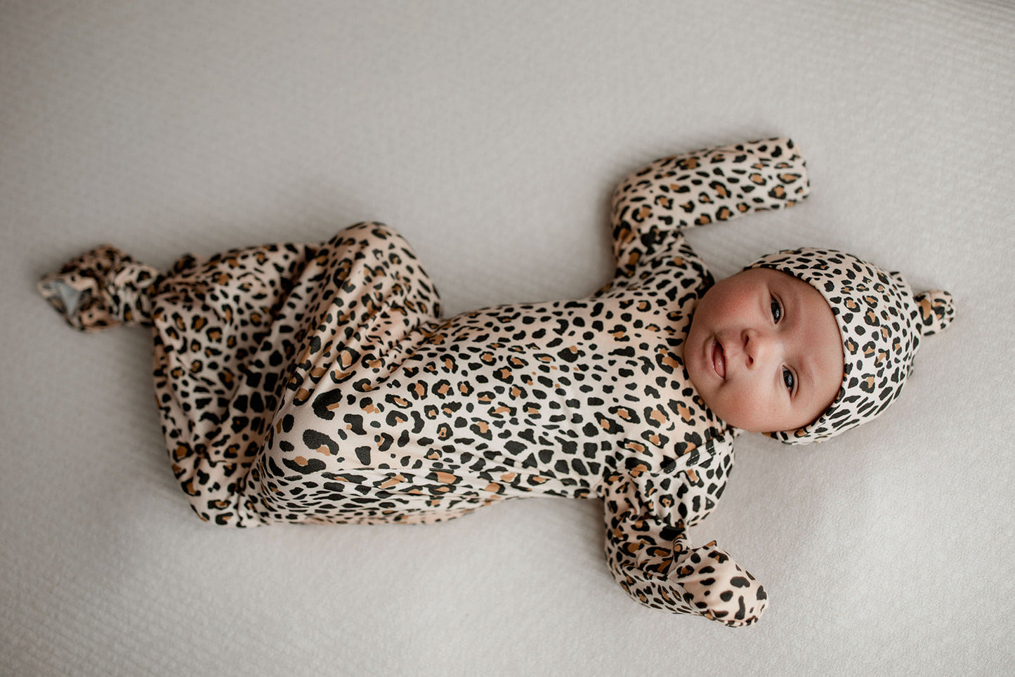 Three Little Tots Leopard Knotted Newborn Baby Gown