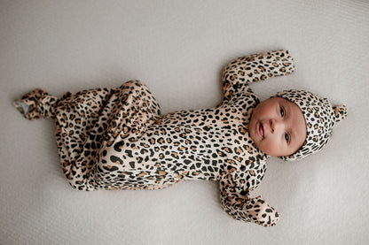 Three Little Tots Leopard Knotted Newborn Baby Gown