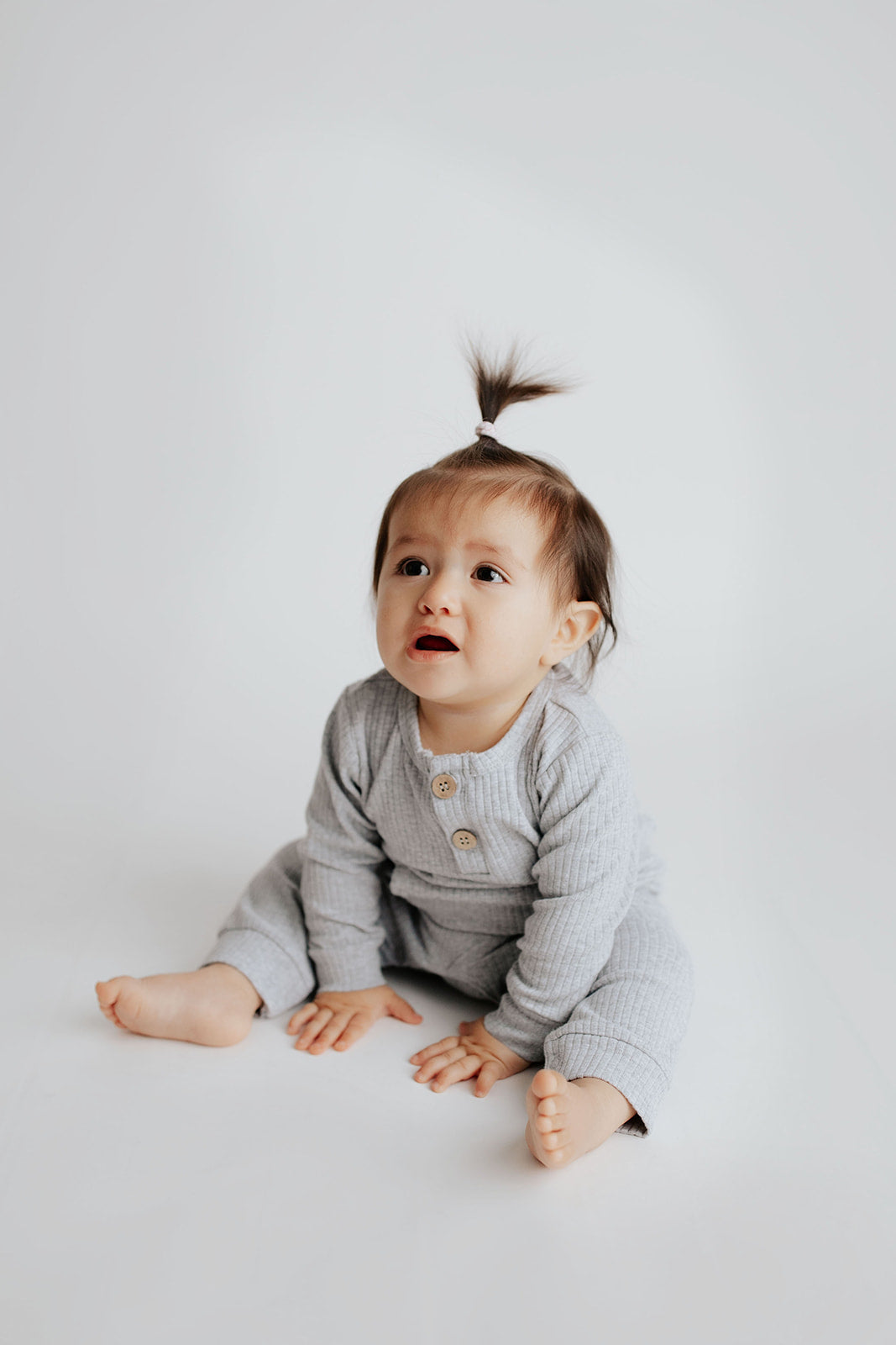 Three Little Tots Gray Baby Ribbed Playsuit with Pockets