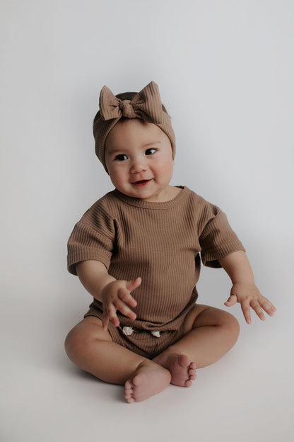 Three Little Tots Cocoa Sands Brown Waffle Two Piece Set