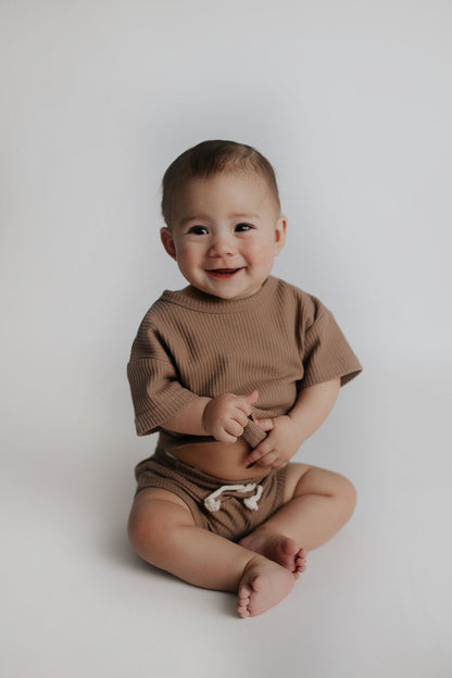 Three Little Tots Cocoa Sands Brown Waffle Two Piece Set