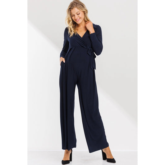 Faux Wrap Wide Leg Maternity Jumpsuit