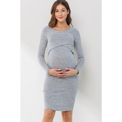 Double Layer Long Sleeve Nursing Maternity Dress