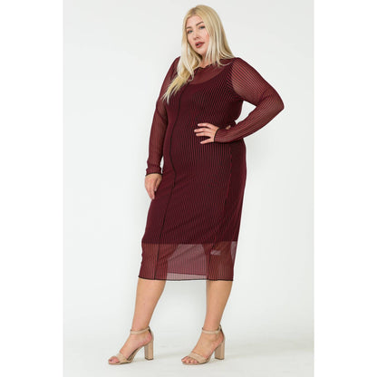 Plus Size Mesh & Solid Midi Dress