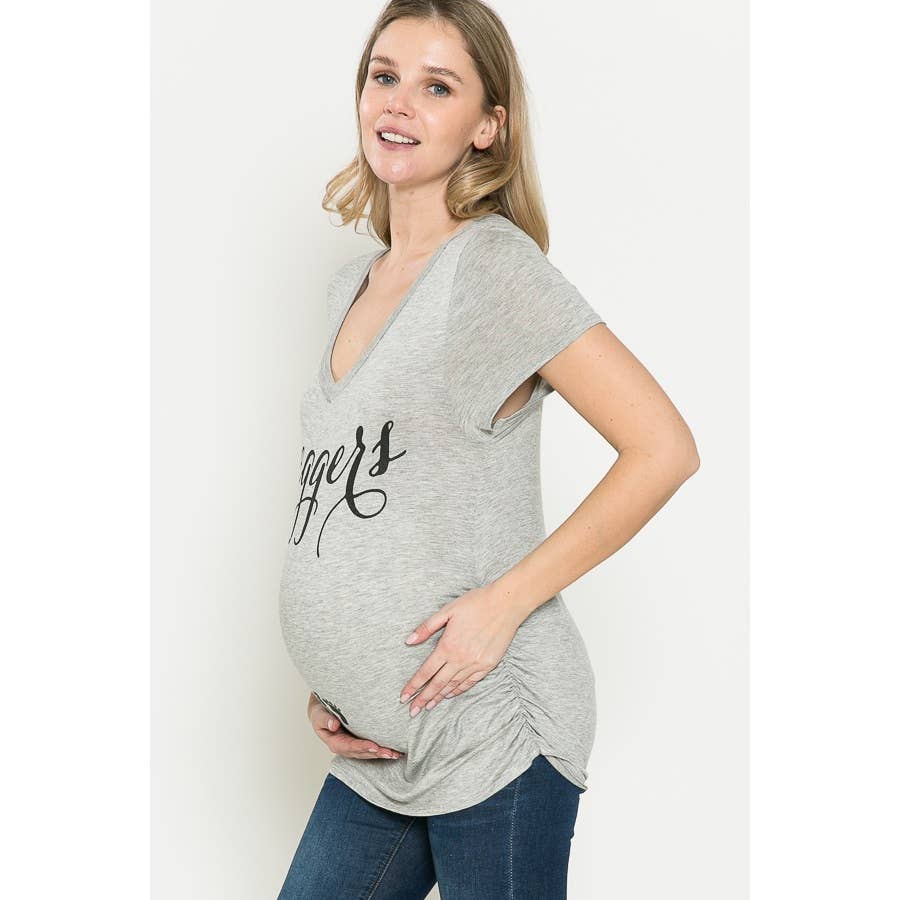 "Preggers" Shirring Ruched Maternity Graphic Tee