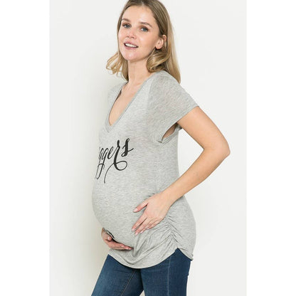 "Preggers" Shirring Ruched Maternity Graphic Tee