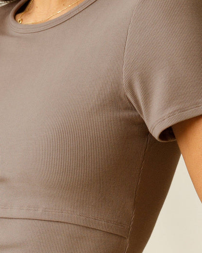 Ribbed Bamboo Crew Neck Nursing T-shirt in Fall Colors