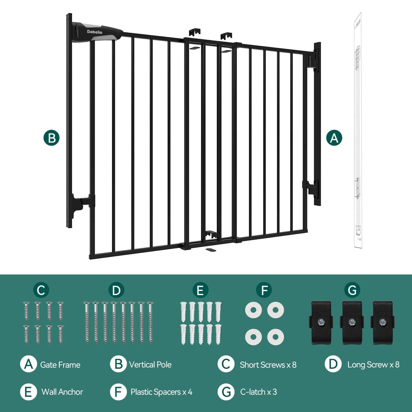 Babelio Boundless D8 | No Bottom Bar Baby Gate for Stairs