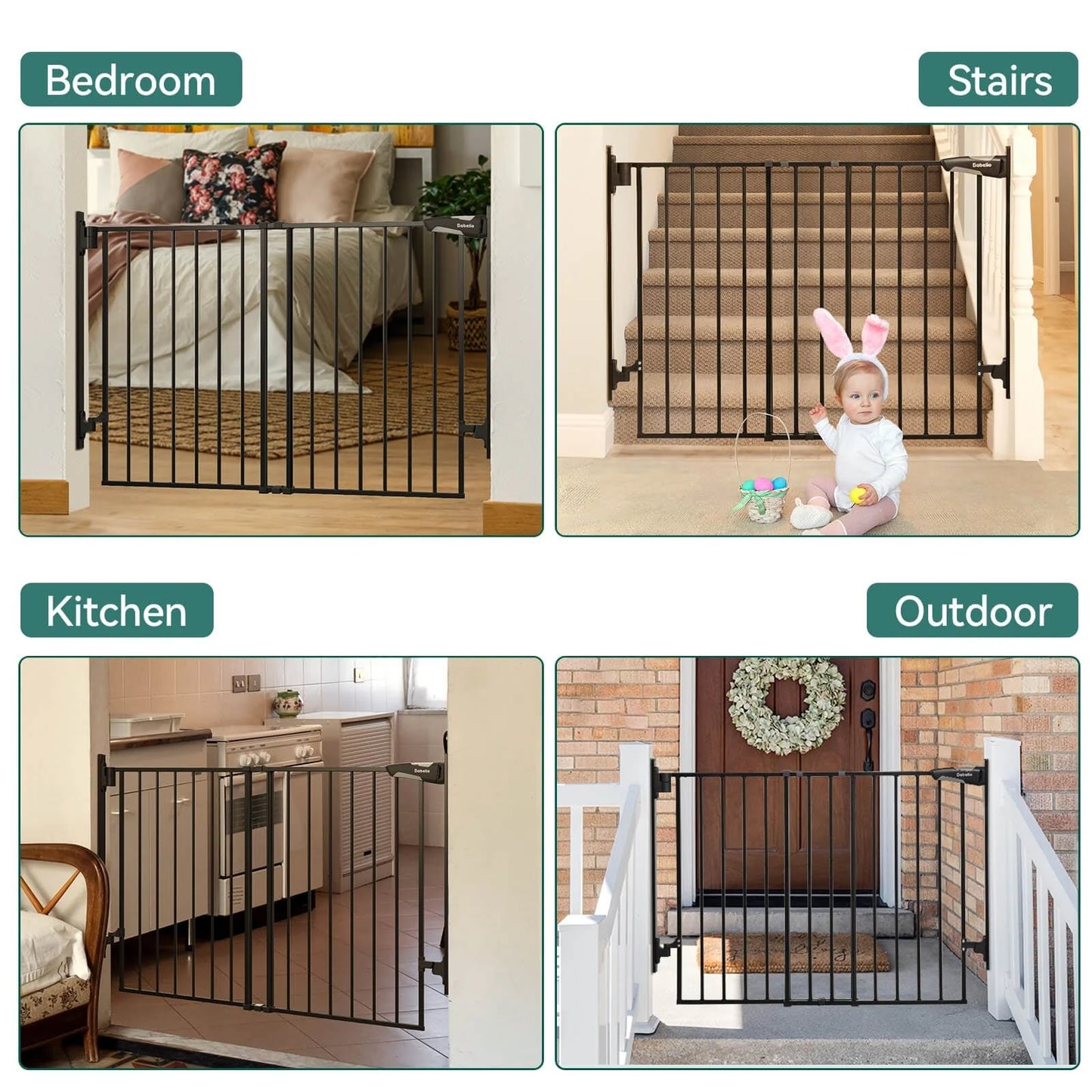 Babelio Boundless D8 | No Bottom Bar Baby Gate for Stairs