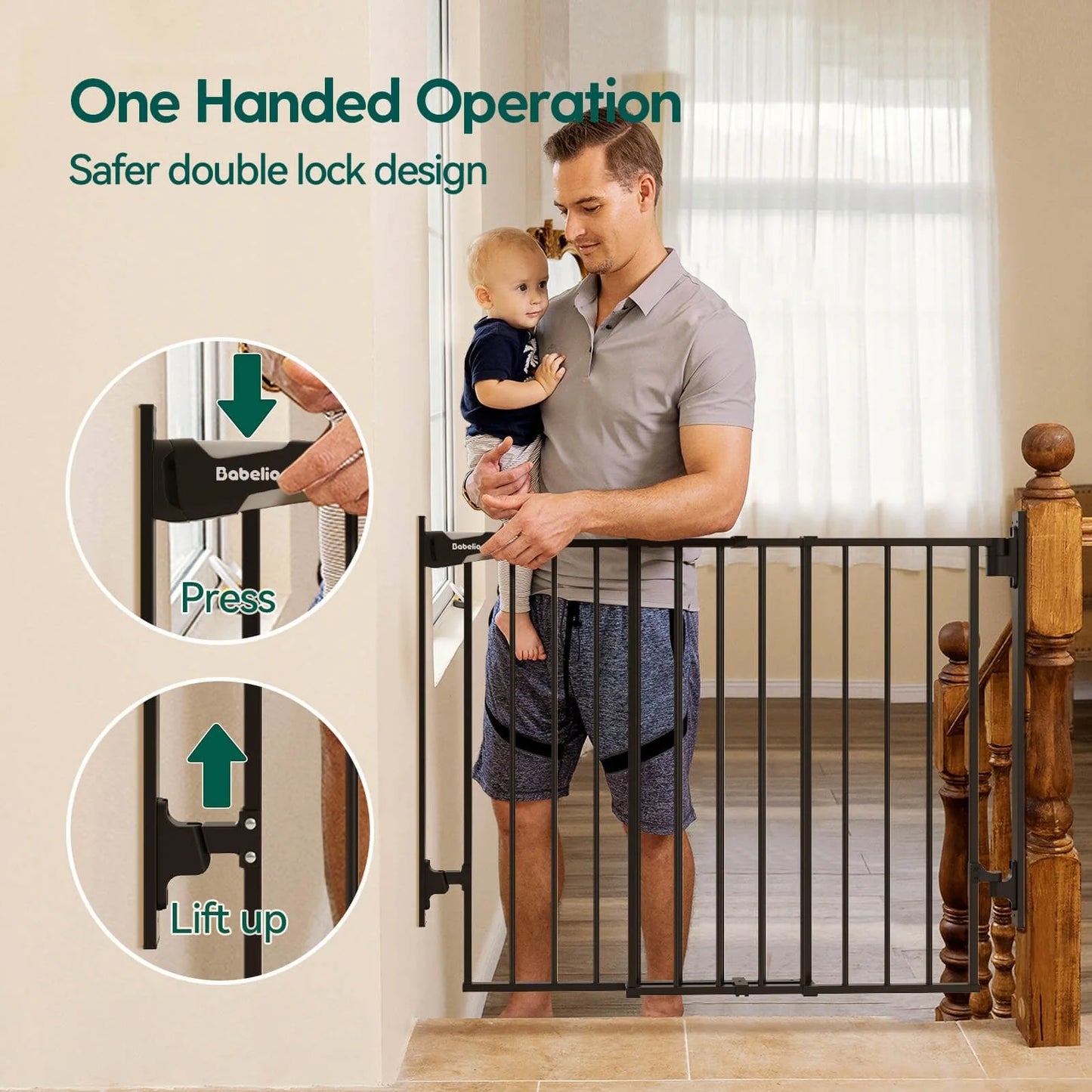 Babelio Boundless D8 | No Bottom Bar Baby Gate for Stairs
