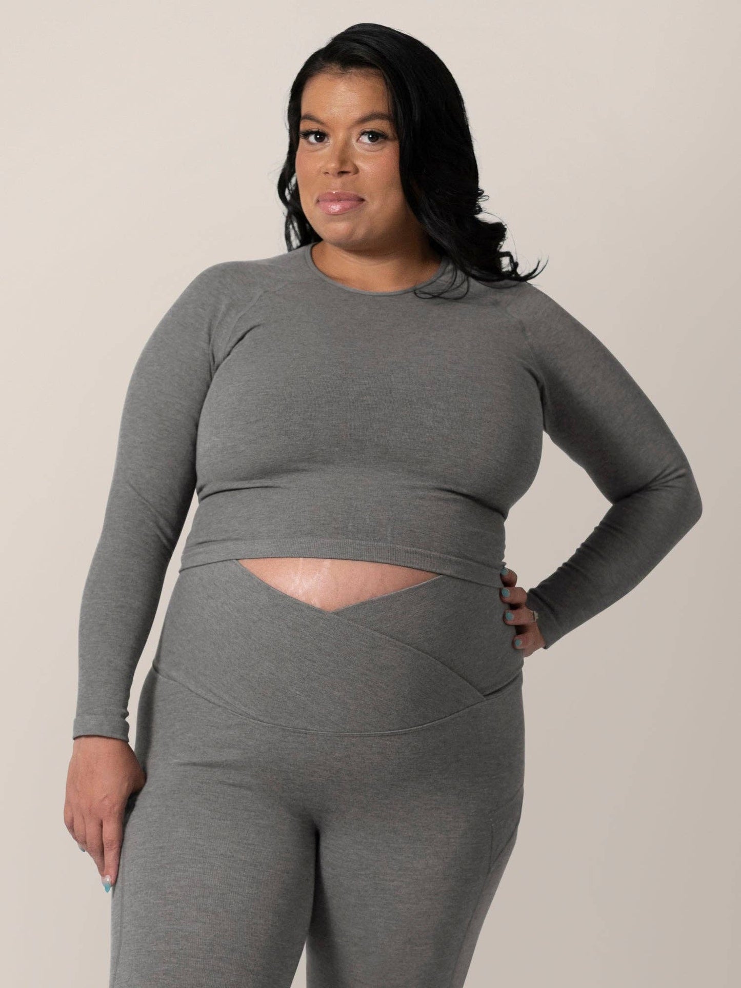 Sublime® Bamboo Maternity & Nursing Cropped Long Sleeve Top