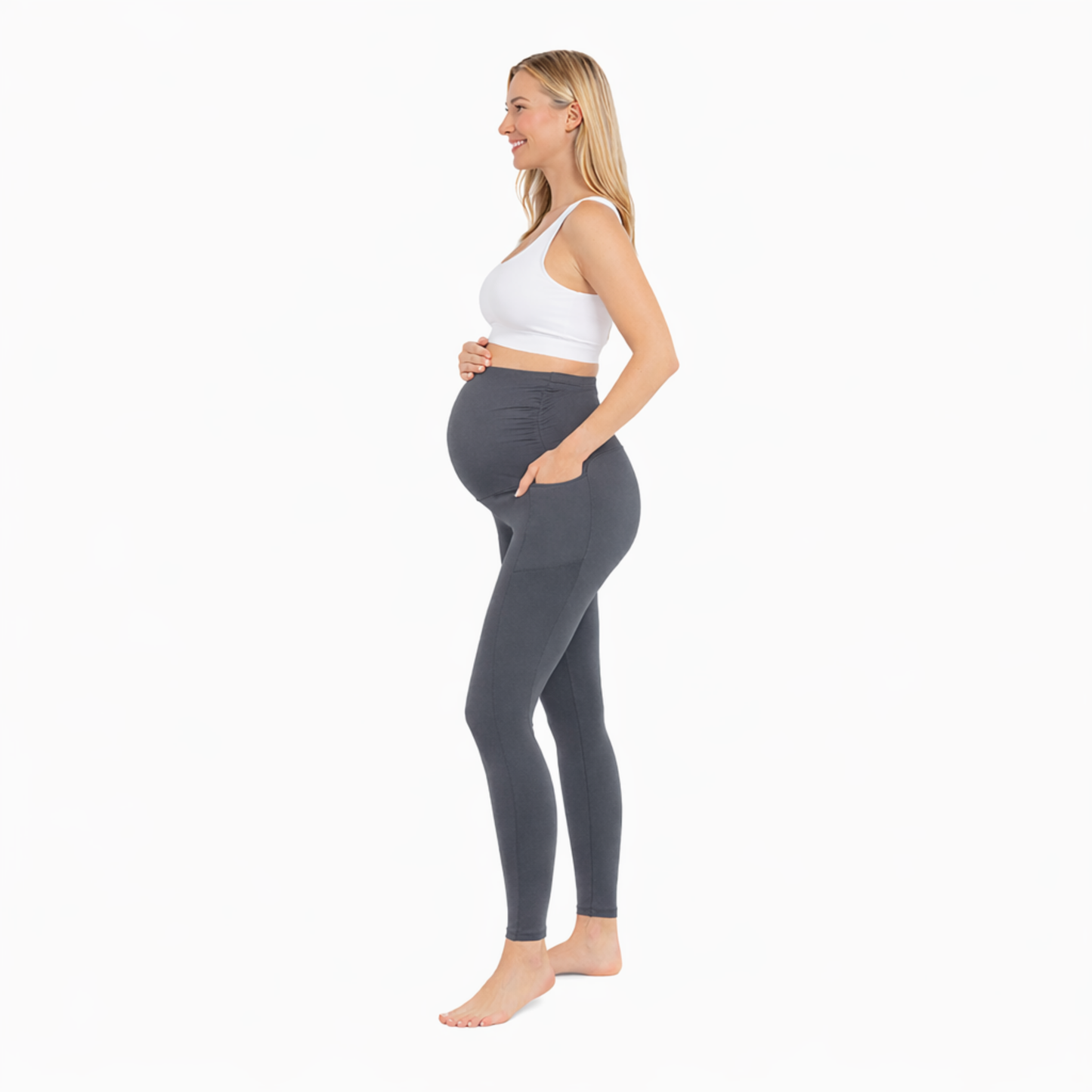 Ruched Maternity Yoga Pants with Pockets